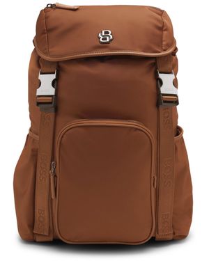 BOSS Flap Backpack With Double B Monogram Hardware - Brown