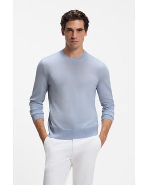 BOSS Crew-Neck Jumper Crafted From Virgin Wool - Blue