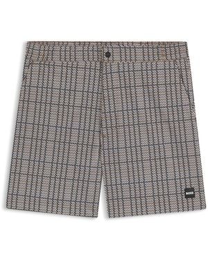 BOSS Micro-Print Swim Shorts With Logo Badge - Grey