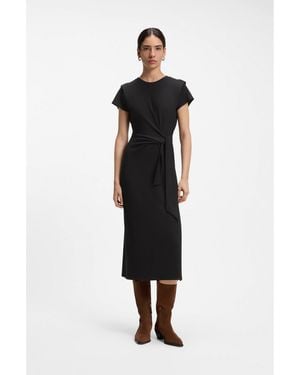 BOSS Midi Jersey Dress With Knot Detail - Black