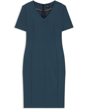 BOSS V-Neck Business Dress With Seam Details - Blue