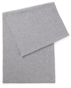 BOSS Cashmere Scarf With Metallic Logo Trim - Grey