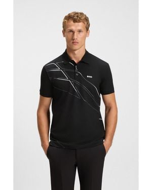 BOSS Paddy Cotton-Blend Polo Shirt With Artwork - Black