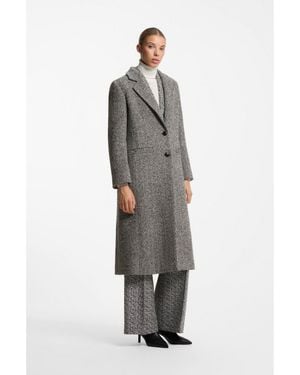 HUGO Relaxed-Fit Coat With Herringbone Pattern - Grey