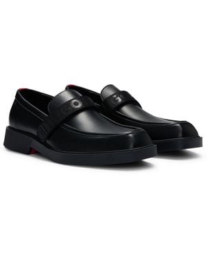 HUGO Loafer Aus Leder Mit Riptape-Riemen Und Logos - Schwarz