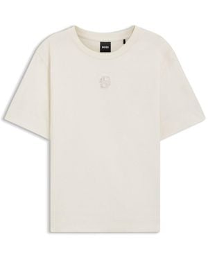 BOSS Mercerised-Cotton T-Shirt With Double B Monogram - White