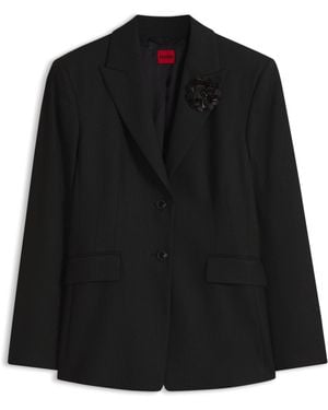 HUGO Regular-Fit Blazer Mit Nadelstreifen Und Paillettenbrosche - Schwarz