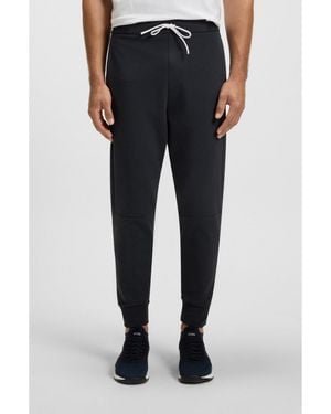 BOSS Cotton-Blend Tracksuit Bottoms With Striped Trims - Blue