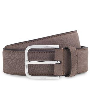 BOSS Italian-Nubuck Belt With Polished Pin Buckle - Brown