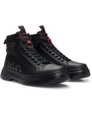 HUGO Hybrid Lace-up Boots With Logo Tape - Black