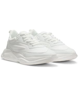 HUGO Mixed-Material Lace-Up Trainers With Counter Logo - White