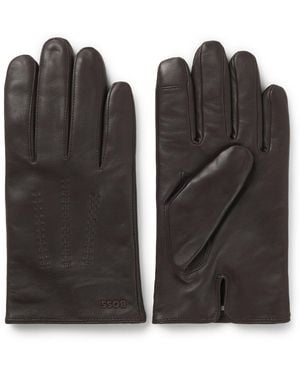 BOSS Lederhandschuhe Mit Innenfutter Aus Woll-Mix Und Logo - Schwarz