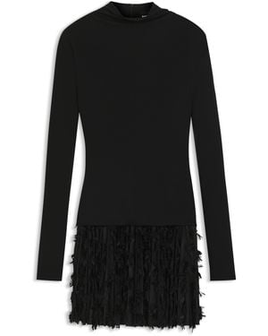 BOSS Jersey-Kleid Mit Federn An Den Plissee-Falten - Schwarz