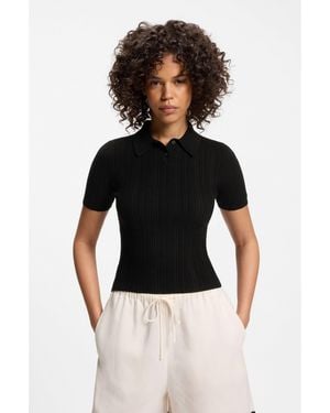 HUGO Slim-Fit Ribbed Jumper With Polo Collar - Black