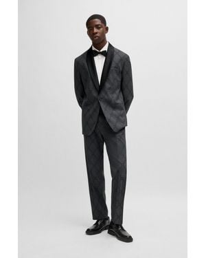 HUGO Modern-fit Tuxedo In Chain-print Twill - Black