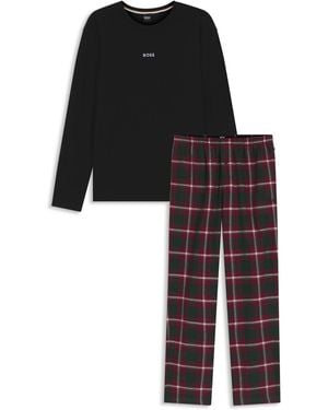 BOSS Pijama De Mezcla De Algodón A Cuadros En Caja De Regalo - Negro
