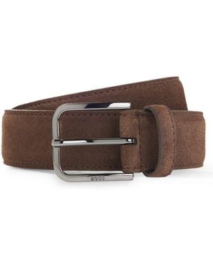 BOSS Leather Business Belt With Polished Gunmetal Buckle - Brown