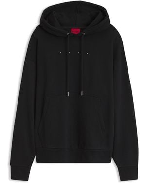 HUGO Oversize-Fit Hoodie With Front And Back Logo Prints - Black