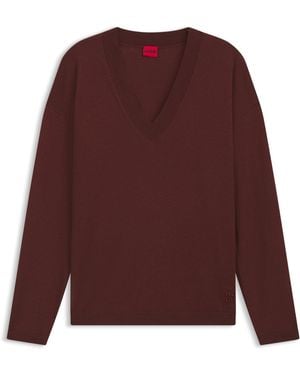 HUGO Trui Met V-Hals Van Een Wolmix Met Kasjmier - Rood