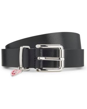 HUGO Italian-Leather Belt With Stacked-Logo Keeper Charm - Black