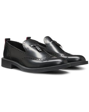 HUGO Leather Loafers With Brogue Details - Black
