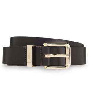 HUGO Italian-Leather Belt With-Tone Buckle - Black