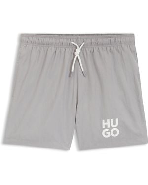 HUGO Sneldrogende Zwemshorts Met Tweedelige Logoprint - Grijs