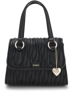 HUGO Faux-Leather Handbag With Heart Charm - Black