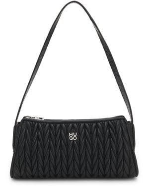 HUGO Textured Hobo Bag With Stacked-Logo Trim - Black