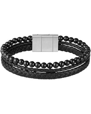 BOSS Cuff With Tiger Beads And Braided Leather - Black
