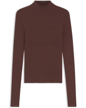 HUGO Slim-Fit Geribde Trui Met Hoge Hals - Bruin