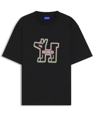 HUGO All-Gender Cotton-Jersey T-Shirt With Graphic Print - Black