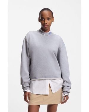 HUGO Cotton-Terry Sweatshirt With Logo Collar - Grey