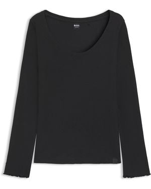 BOSS Top De Pyjama En Coton Mélangé À La Structure Gaufrée - Noir
