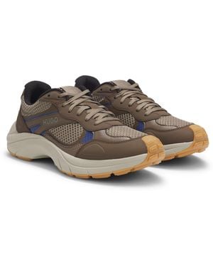 HUGO Sneakers Met Mesh En Imitatieleer - Bruin