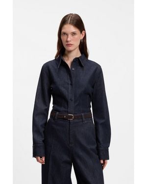 BOSS Slim-Fit Denim Shirt With Stitched Detailing - Blue