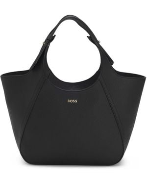 BOSS Grained-Leather Tote Bag With Logo Lettering - Black