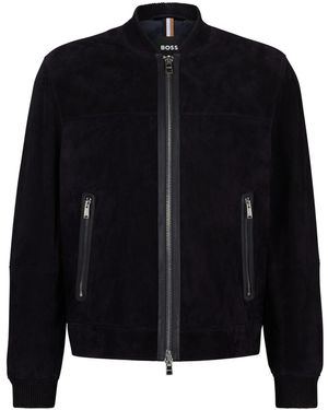 BOSS Veste Regular Fit Avec Poignets Côtelés En Cuir Suédé - Noir