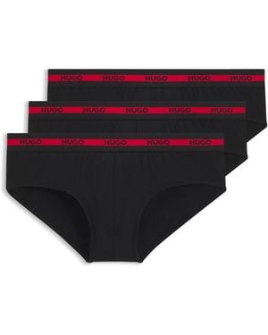 HUGO Set Van Drie Slips Van Stretchkatoen Met Logotailleband - Zwart