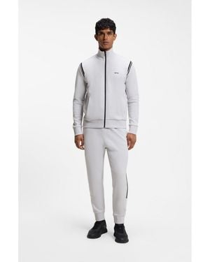 BOSS Stretch-Cotton Regular-Fit Tracksuit Set With Stripe Inserts - White