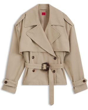 HUGO Kurze Trench-Jacke Aus Baumwolle Und Leinen - Natur
