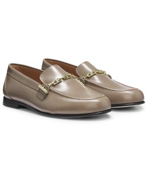BOSS Leather Loafers With Chain Trim And Logo Detail - Brown