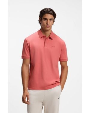 BOSS Striped-Trim Polo Shirt - Pink