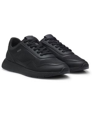BOSS Mesh Trainers With Ribbed Sole - Black