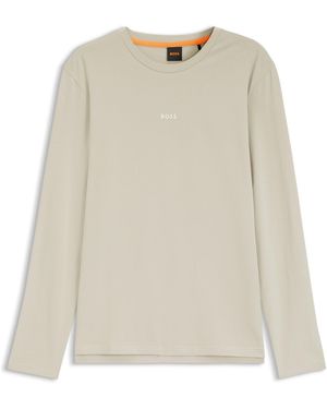 BOSS T-Shirt Met Lange Mouwen En Logoprint Van Stretchkatoen - Naturel