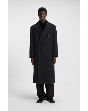 HUGO Double-Breasted Relaxed-Fit Coat With Wool And Alpaca - Black