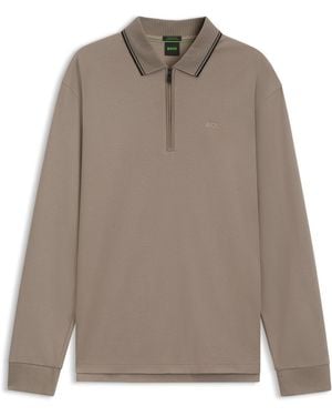 BOSS Polo De Algodón Interlock Con Cuello A Rayas - Neutro