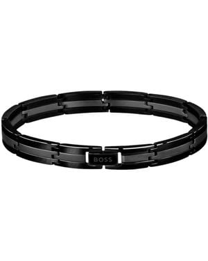 BOSS Stainless-Steel Striped Cuff With Logo Clasp - Black