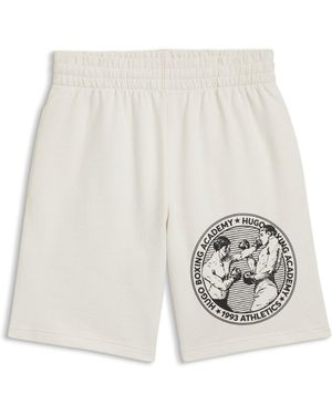 HUGO Short Van Katoenen Sweatstof Met Bokssport-Artwork - Wit