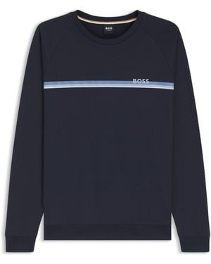 BOSS Sweatshirt Van Katoenen Sweatstof Met Streep En Logo - Blauw